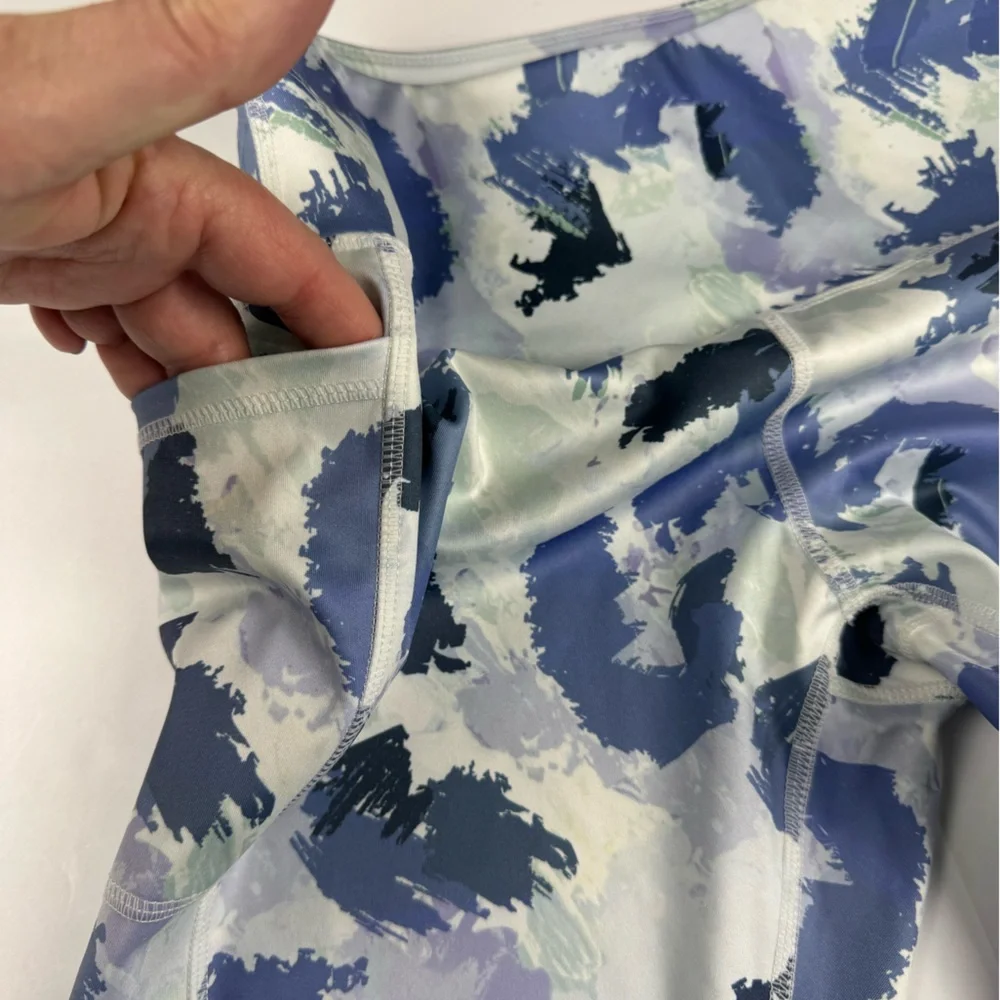 Girls Light Blue Brushstroke Print Active Leggings